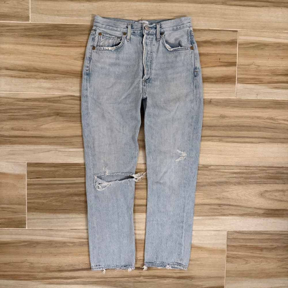 AGOLDE Riley High Rise Straight Crop Jeans Light Wash Distressed Size 25